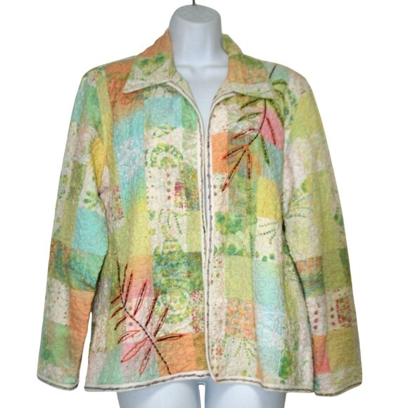 Yak Magik Patchwork Beaded Lace Quilt Jacket Petite L Boho Artsy Made in Nepal - Picture 1 of 10